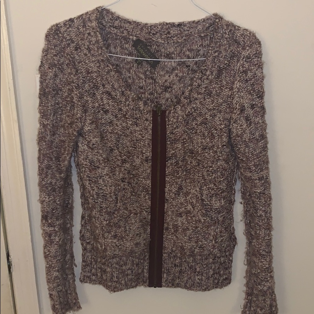 Purple knit zipper cardigan